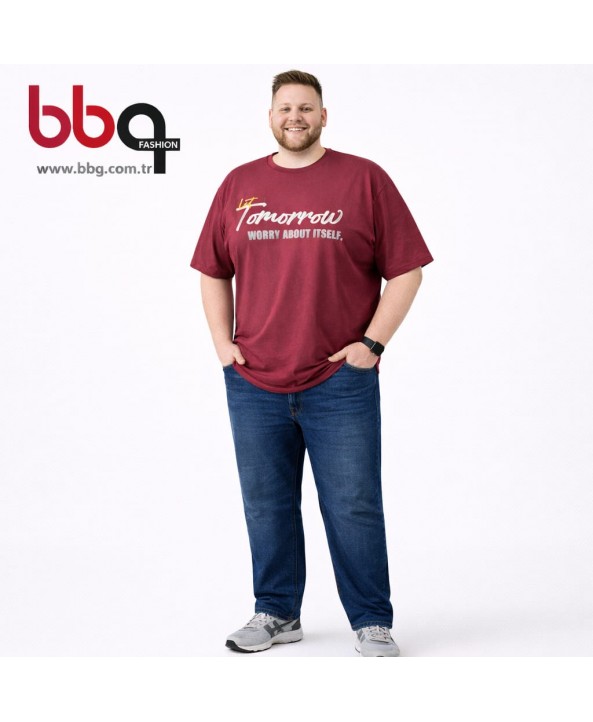 ERKEK BÜYÜK BEDEN GENİŞ KALIP BİSİKLET YAKA T-SHIRT-B