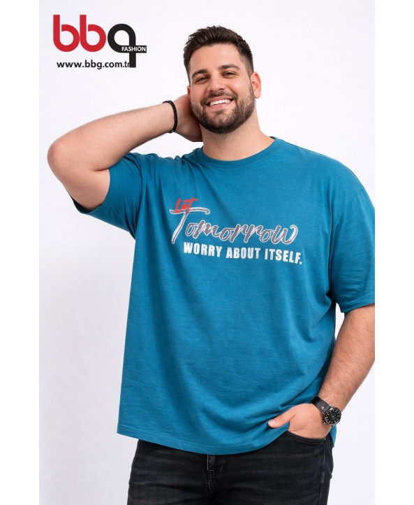 ERKEK BÜYÜK BEDEN GENİŞ KALIP BİSİKLET YAKA T-SHIRT-T