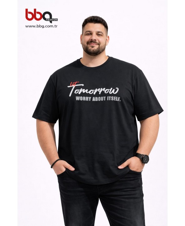  ERKEK BÜYÜK BEDEN GENİŞ KALIP BİSİKLET YAKA T-SHIRT-S