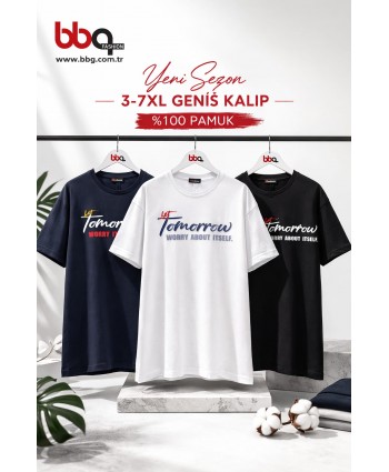  ERKEK BÜYÜK BEDEN GENİŞ KALIP BİSİKLET YAKA T-SHIRT-L