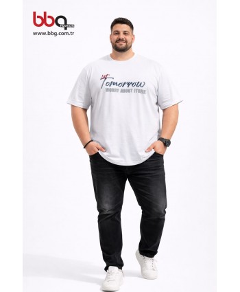 ERKEK BÜYÜK BEDEN GENİŞ KALIP BİSİKLET YAKA T-SHIRT-BE