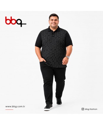 ERKEK BÜYÜK BEDEN GENİŞ KALIP POLO YAKA DESENLİ T-SHIRT-L