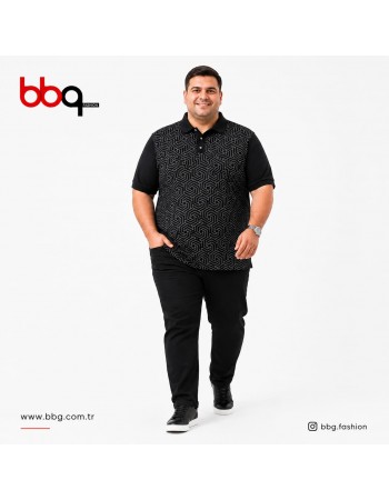 ERKEK BÜYÜK BEDEN GENİŞ KALIP POLO YAKA DESENLİ T-SHIRT-1