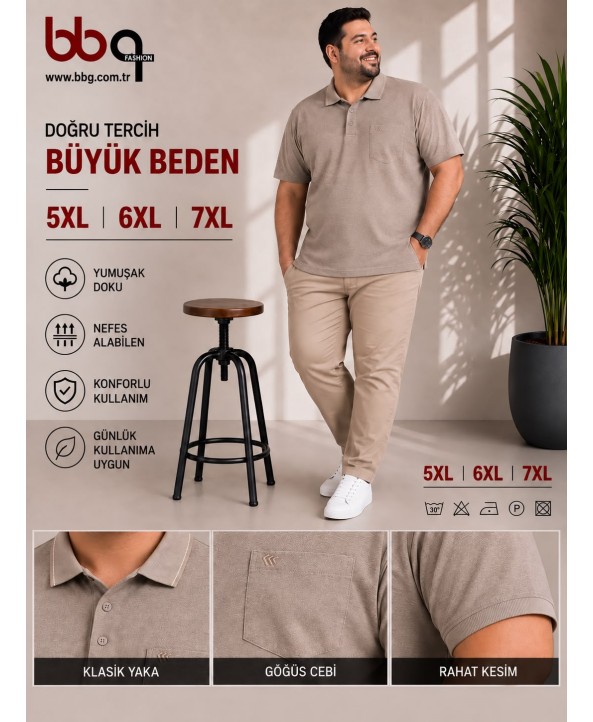 ERKEK BÜYÜK BEDEN GENİŞ KALIP POLO YAKA T-SHIRT-5