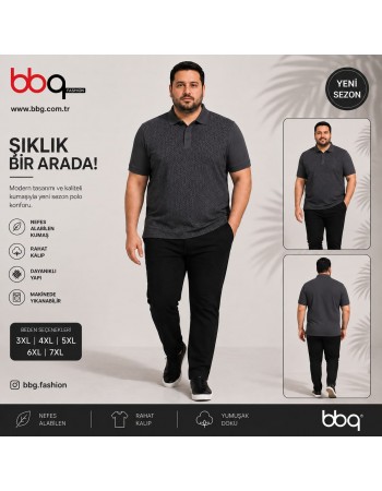 ERKEK BÜYÜK BEDEN GENİŞ KALIP POLO YAKA DESENLİ T-SHIRT-G