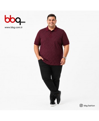 ERKEK BÜYÜK BEDEN GENİŞ KALIP POLO YAKA DESENLİ T-SHIRT-B