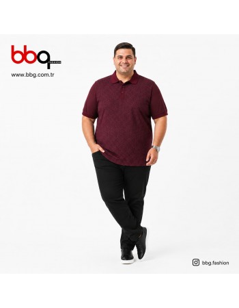 ERKEK BÜYÜK BEDEN GENİŞ KALIP POLO YAKA DESENLİ T-SHIRT-B