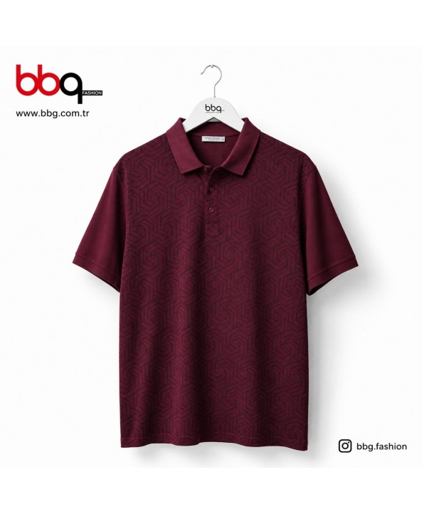 ERKEK BÜYÜK BEDEN GENİŞ KALIP POLO YAKA DESENLİ T-SHIRT-B