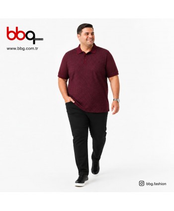 ERKEK BÜYÜK BEDEN GENİŞ KALIP POLO YAKA DESENLİ T-SHIRT-B