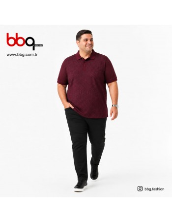 ERKEK BÜYÜK BEDEN GENİŞ KALIP POLO YAKA DESENLİ T-SHIRT-B