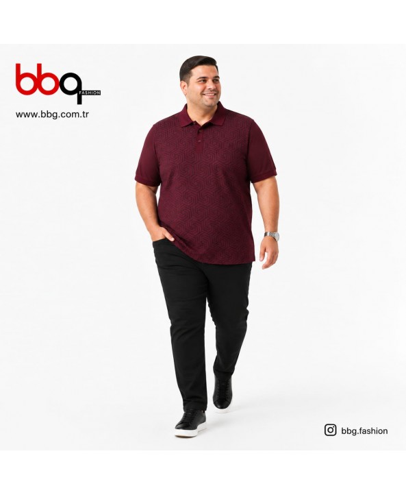 ERKEK BÜYÜK BEDEN GENİŞ KALIP POLO YAKA DESENLİ T-SHIRT-B