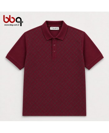 ERKEK BÜYÜK BEDEN GENİŞ KALIP POLO YAKA BORDO DESENLİ T-SHIRT-