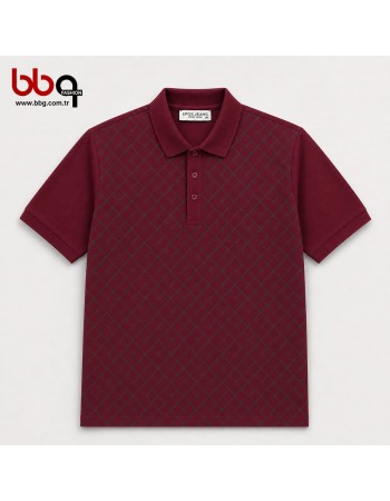 ERKEK BÜYÜK BEDEN GENİŞ KALIP POLO YAKA BORDO DESENLİ T-SHIRT-