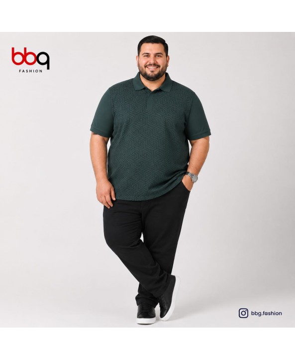  ERKEK BÜYÜK BEDEN GENİŞ KALIP POLO YAKA DESENLİ T-SHIRT-Y