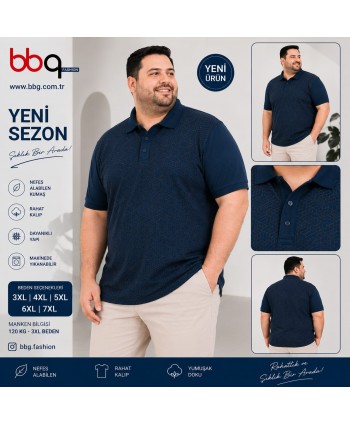  ERKEK BÜYÜK BEDEN GENİŞ KALIP POLO YAKA DESNLİ T-SHIRT-2