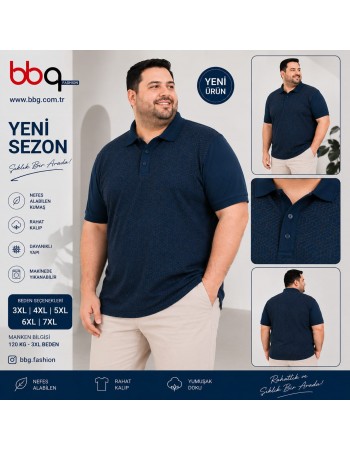  ERKEK BÜYÜK BEDEN GENİŞ KALIP POLO YAKA DESNLİ T-SHIRT-2