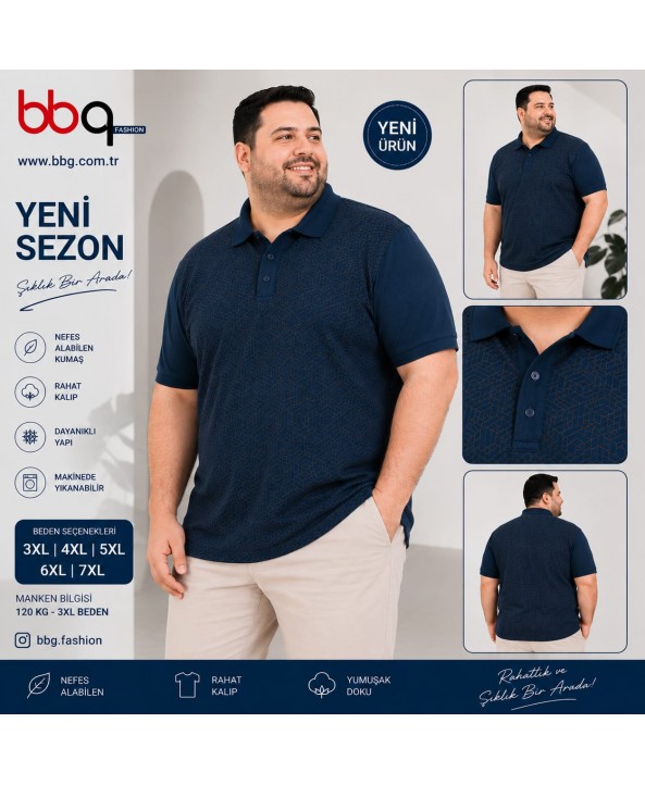  ERKEK BÜYÜK BEDEN GENİŞ KALIP POLO YAKA DESNLİ T-SHIRT-2
