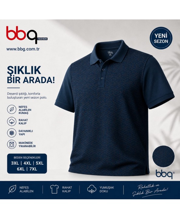  ERKEK BÜYÜK BEDEN GENİŞ KALIP POLO YAKA DESNLİ T-SHIRT-2