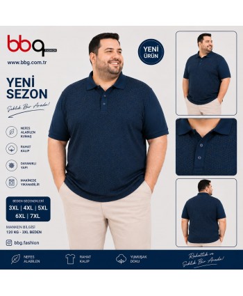  ERKEK BÜYÜK BEDEN GENİŞ KALIP POLO YAKA DESNLİ T-SHIRT-2