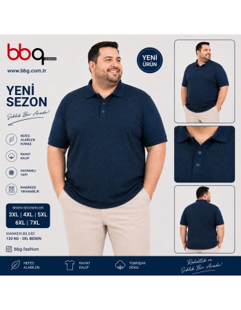  ERKEK BÜYÜK BEDEN GENİŞ KALIP POLO YAKA DESNLİ T-SHIRT-2