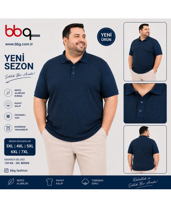  ERKEK BÜYÜK BEDEN GENİŞ KALIP POLO YAKA DESNLİ T-SHIRT-2