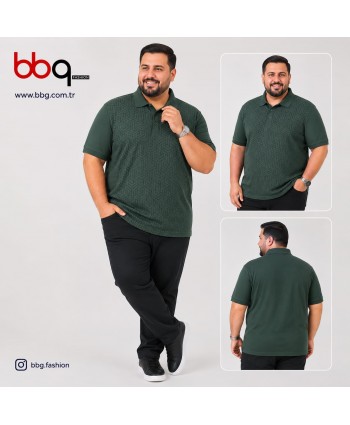 ERKEK BÜYÜK BEDEN GENİŞ KALIP POLO YAKA DESENLİ T-SHIRT-Y