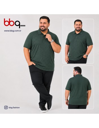 ERKEK BÜYÜK BEDEN GENİŞ KALIP POLO YAKA DESENLİ T-SHIRT-Y