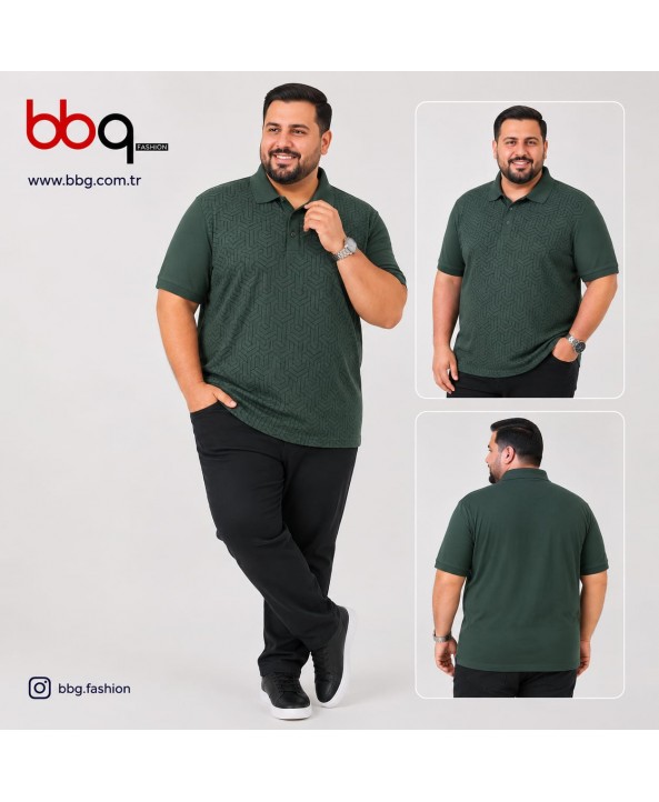  ERKEK BÜYÜK BEDEN GENİŞ KALIP POLO YAKA DESENLİ T-SHIRT-Y
