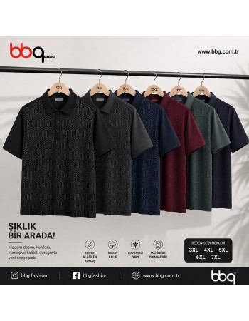 ERKEK BÜYÜK BEDEN GENİŞ KALIP POLO YAKA DESENLİ T-SHIRT-G