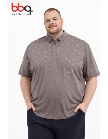 ERKEK BÜYÜK BEDEN GENİŞ KALIP POLO YAKA DESENLİ T-SHIRT-K