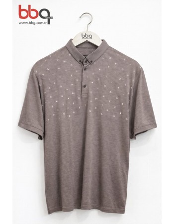 ERKEK BÜYÜK BEDEN GENİŞ KALIP POLO YAKA DESENLİ T-SHIRT-K