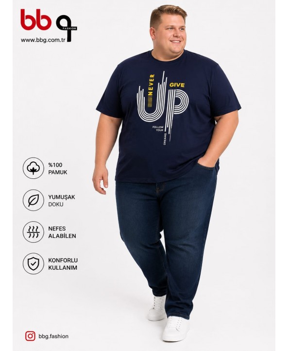ERKEK BÜYÜK BEDEN GENİŞ KALIP %100 PAMUK BASKILI T-SHIRT-L