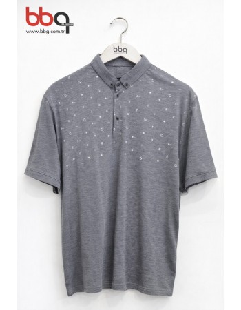 ERKEK BÜYÜK BEDEN GENİŞ KALIP POLO YAKA DESENLİ T-SHIRT-G