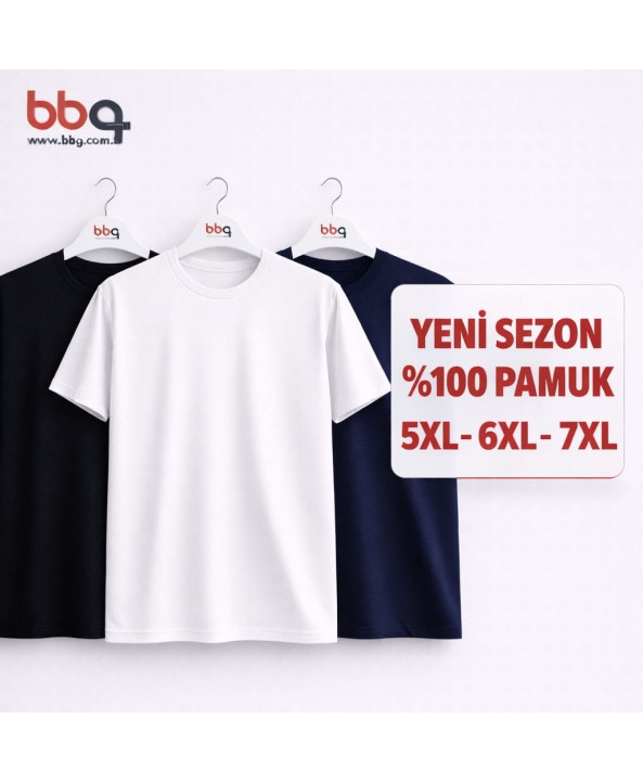 ERKEK BÜYÜK BEDEN GENİŞ KALIP %100 PAMUK BİSİKLET YAKA T-SHIRT-S
