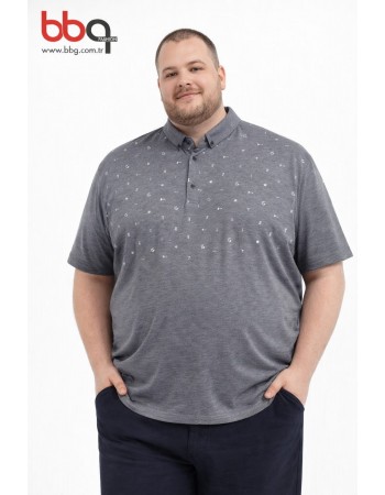 ERKEK BÜYÜK BEDEN GENİŞ KALIP POLO YAKA DESENLİ T-SHIRT-G