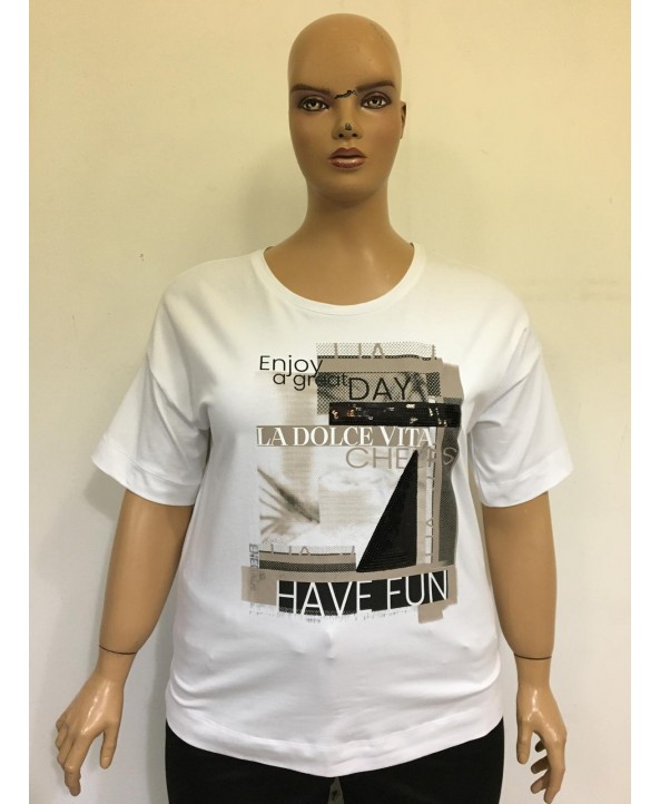 BAYAN BÜYÜK BEDEN BASKILI BEYAZ T-SHIRT